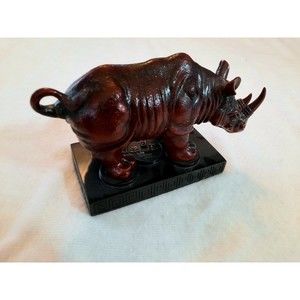 Chinese Red Rhino Figurine, Feng Shui Door Guardian Protector Rhinoceros Statue
